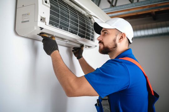 HVAC technician installing a mini split air conditioner in Peoria